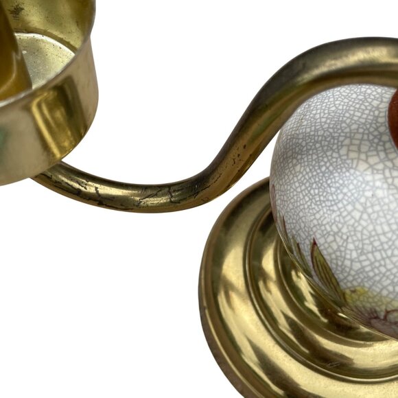 VTG Floral Porcelain Brass Candelabra Glass Globes Colonial Cottage 1960s - Picture 6 of 8